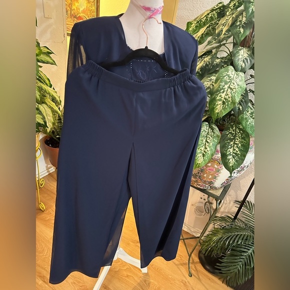 R & M Richards 3pcs navy blue beaded formal blouse/pants suit site 6/petite - Picture 8 of 12